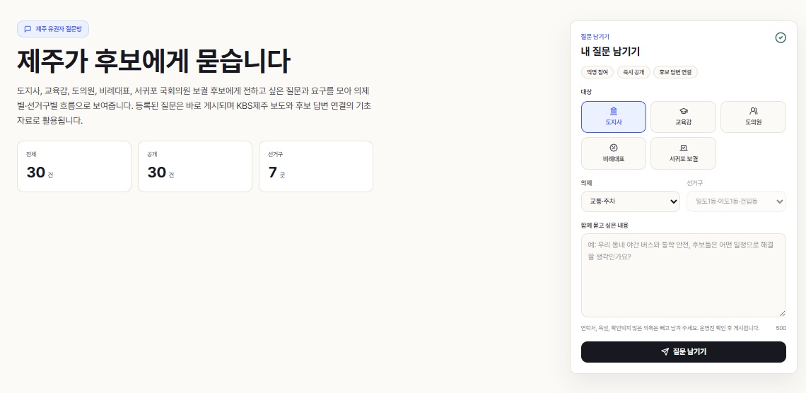 Voter Q&A board — "Jeju asks the candidates"